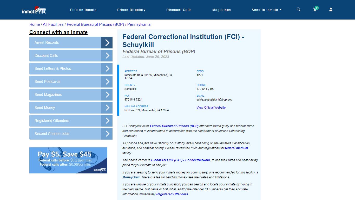 Federal Correctional Institution (FCI) - Schuylkill - Federal Inmate ...