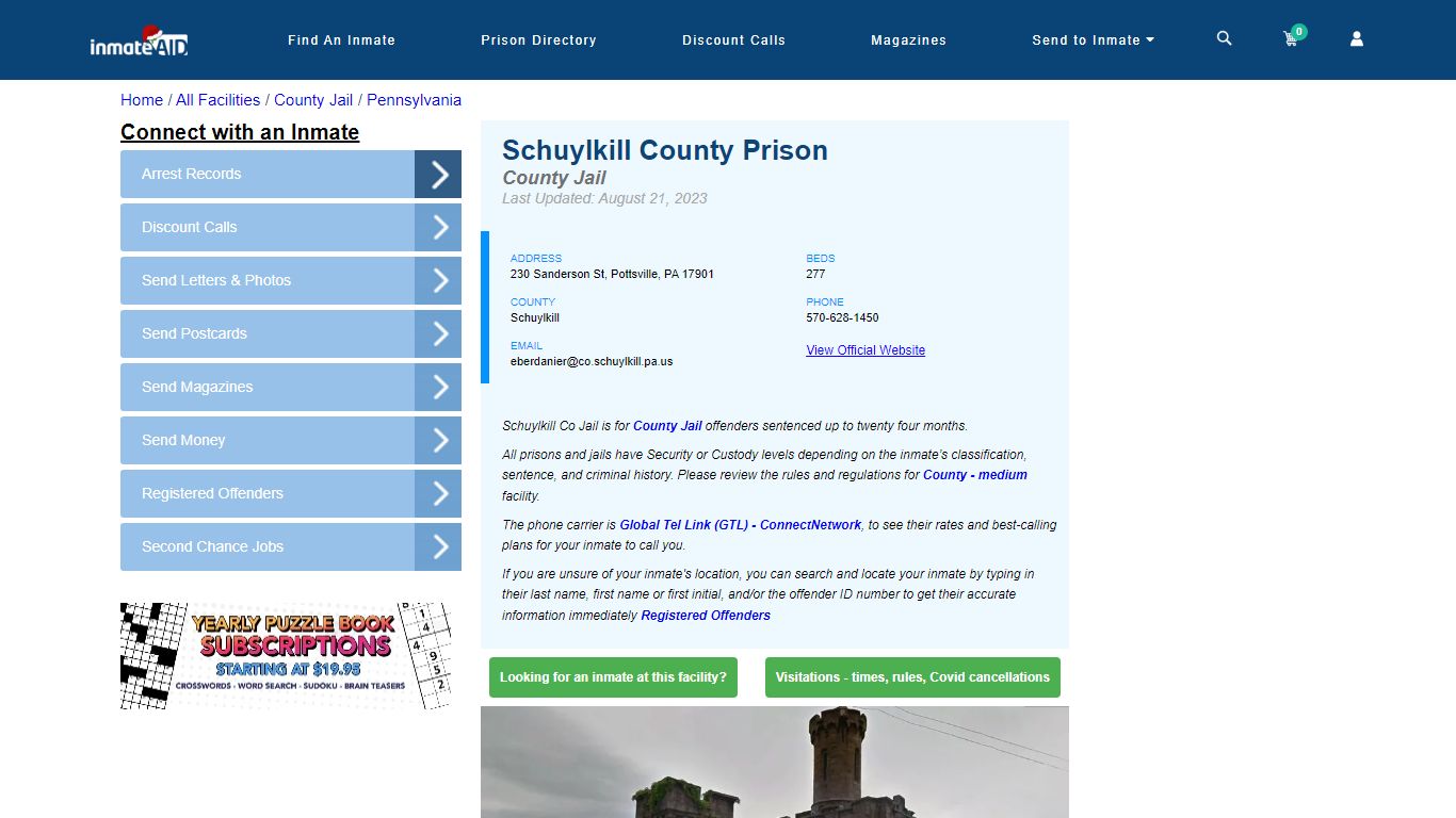 Schuylkill County Prison - Inmate Locator - Pottsville, PA