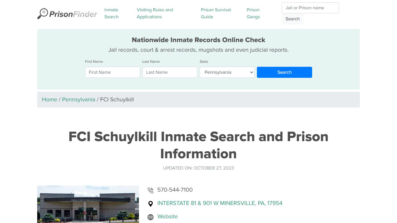 FCI Schuylkill Inmate Search and Prison Information