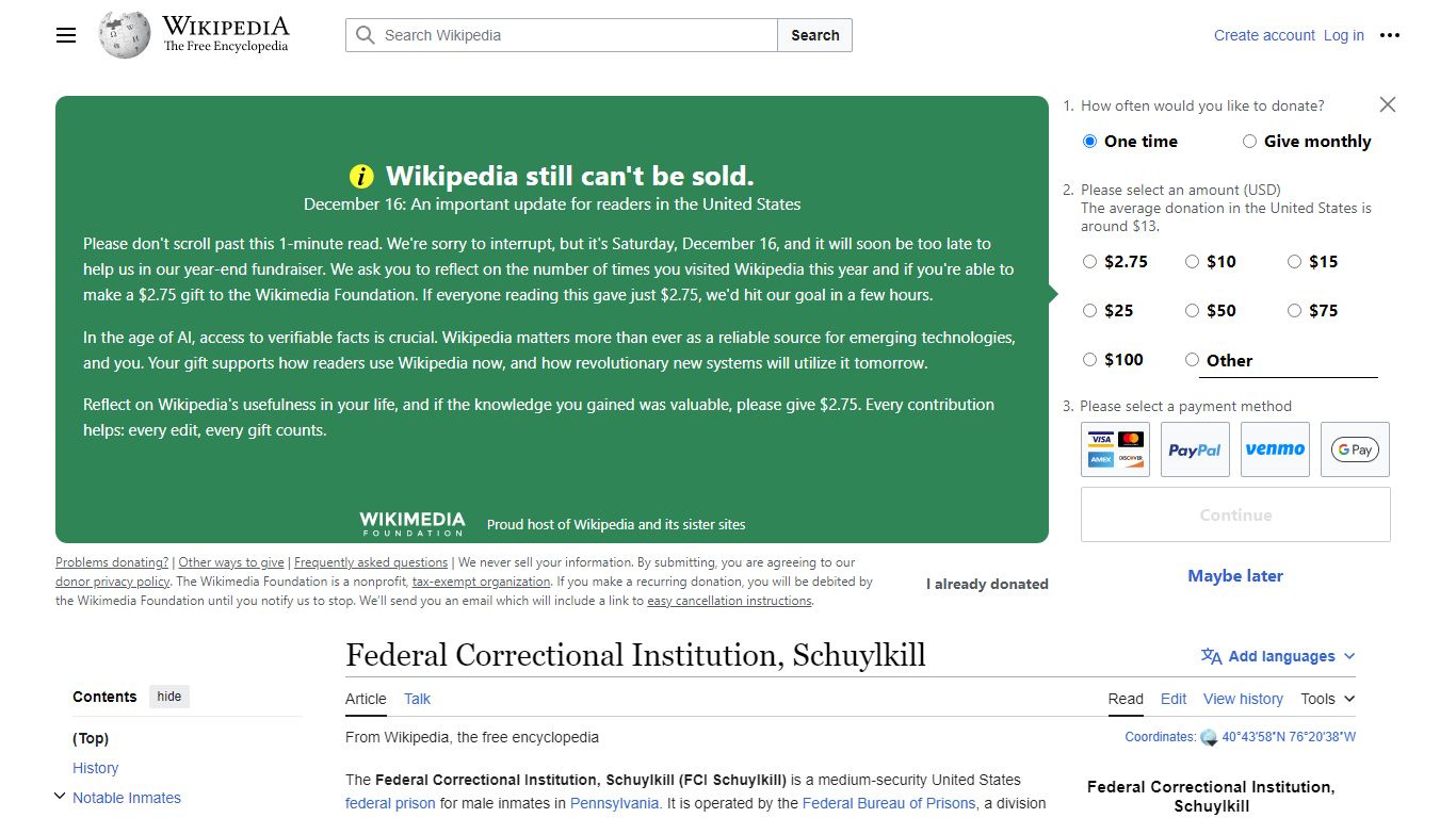 Federal Correctional Institution, Schuylkill - Wikipedia